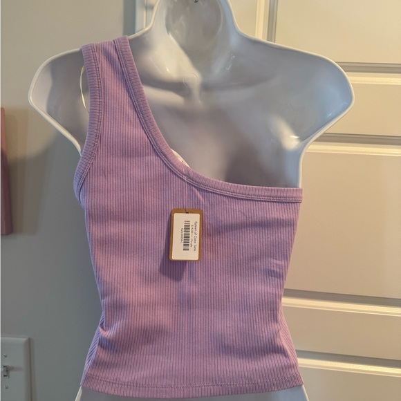 One-Shoulder Lavender Ribbed Top - Picture 2 of 3